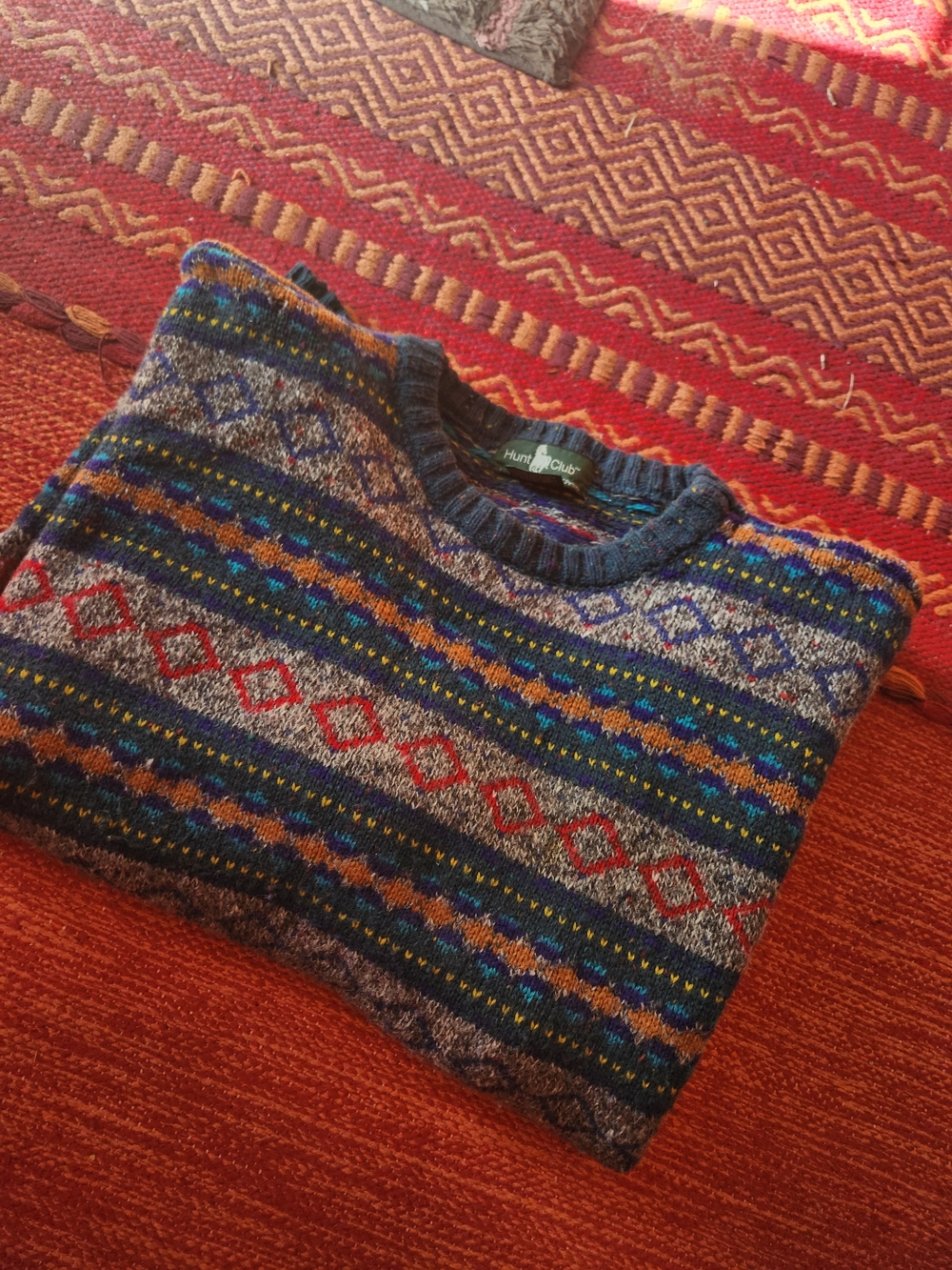 Hunt Club Multicolor Fair Isle Crewneck Sweater - Blue/Red